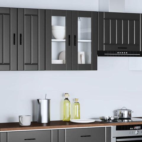 vidaXL Kitchen Wall Cabinet with Glass Door Porto Black
