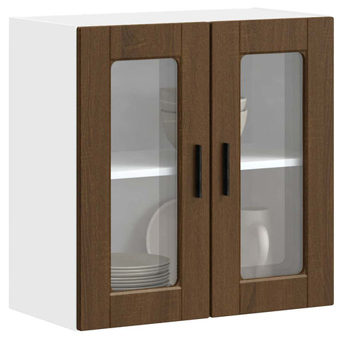 vidaXL Kitchen Wall Cabinet with Glass Door Porto Brown Oak