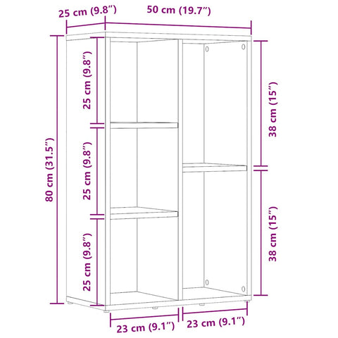 vidaXL Book Cabinet Artisan Oak 50x25x80 cm Engineered Wood