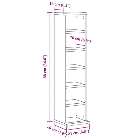 vidaXL CD Cabinet Old Wood 21x20x88 cm Engineered Wood
