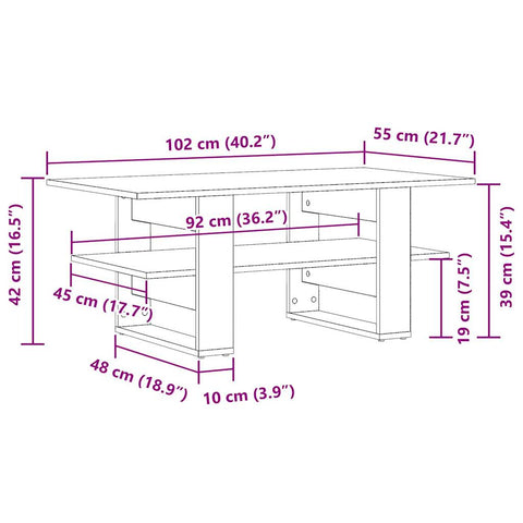 vidaXL Coffee Table Artisan Oak 102x55x42 cm Engineered Wood