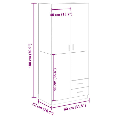 vidaXL Wardrobe Old Wood 80x52x180 cm Engineered Wood
