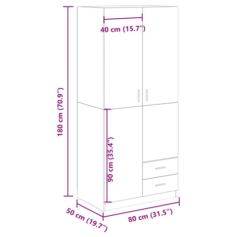 vidaXL Wardrobe Artisian Oak 80x52x180 cm Engineered Wood