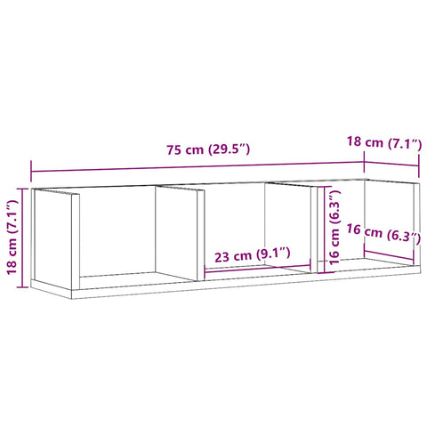 vidaXL CD Wall Shelf Old Wood 75x18x18 cm Engineered Wood