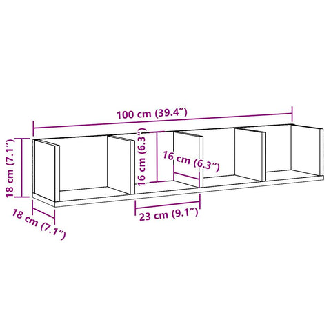 vidaXL CD Wall Shelf Old Wood 100x18x18 cm Engineered Wood