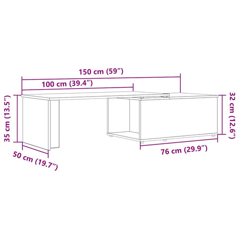 vidaXL Coffee Table Artisan Oak 150x50x35 cm Engineered Wood