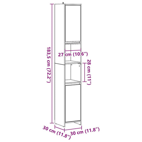 vidaXL Bathroom Cabinet Concrete Grey 30x30x183.5 cm Engineered Wood