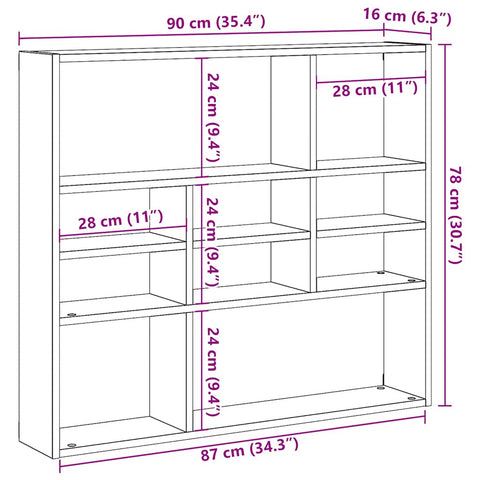 vidaXL Wall Shelf Old Wood 90x16x78 cm Engineered Wood