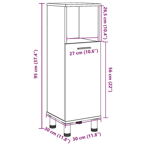 vidaXL Bathroom Cabinet Artisan Oak 30x30x95 cm Engineered Wood