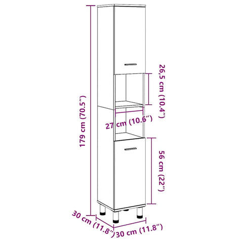 vidaXL Bathroom Cabinet Concrete Grey 30x30x179 cm Engineered Wood