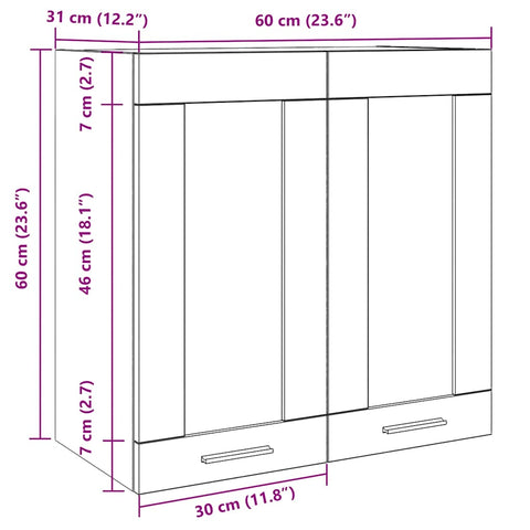 vidaXL Kitchen Wall Cabinet Lyon with Glass Door Old Wood 60x31x60 cm