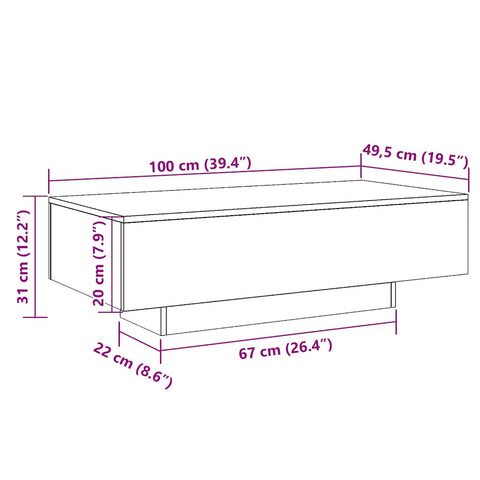 vidaXL Coffee Table Artisan Oak 100x49.5x31 cm Engineered Wood