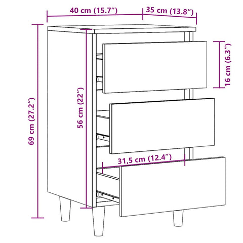 vidaXL Bedside Cabinet Old Wood 40x35x69 cm Engineered Wood