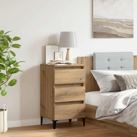 vidaXL Bed Cabinet with Metal Legs Artisan Oak 40x35x69 cm