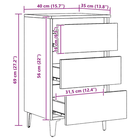 vidaXL Bed Cabinet with Metal Legs Artisan Oak 40x35x69 cm