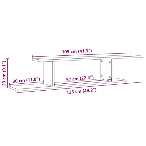 vidaXL Wall-Mounted TV Shelf Old Wood 125x18x23 cm Engineered Wood