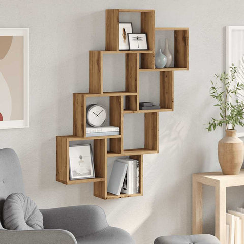 vidaXL Wall Cube Shelf Artisan Oak 90x15x119.5 cm Engineered Wood