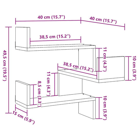 vidaXL Wall Corner Shelf Old Wood 40x40x49.5 cm Engineered Wood