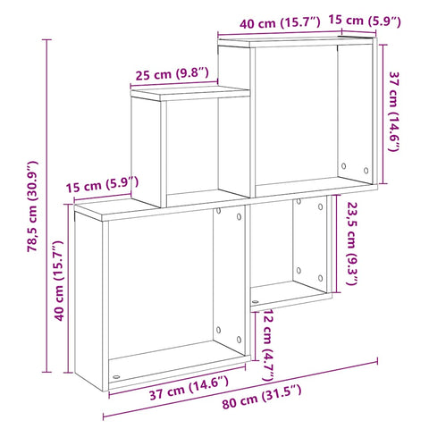 vidaXL Wall Shelf Artisan Oak 80x15x78.5 cm Engineered Wood