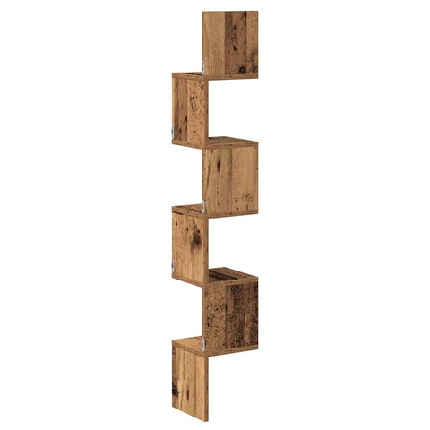 vidaXL Wall Corner Shelf Old Wood 20x20x127.5 cm Engineered Wood