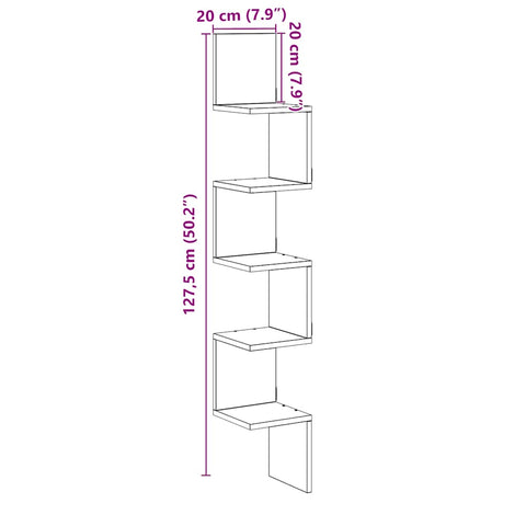 vidaXL Wall Corner Shelf Old Wood 20x20x127.5 cm Engineered Wood