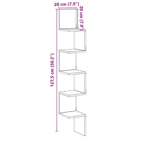vidaXL Wall Corner Shelf Artisan Oak 20x20x127.5 cm Engineered Wood