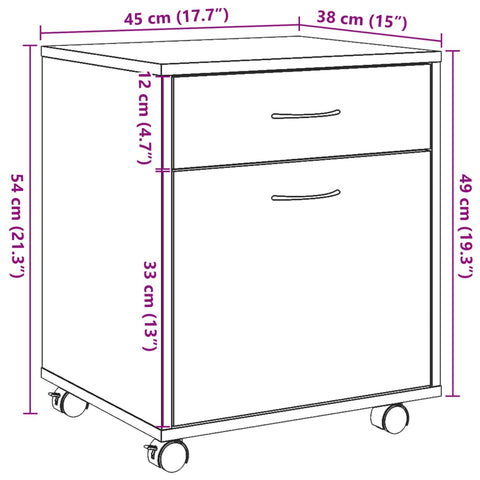 vidaXL Rolling Cabinet Old Wood 45x38x54 cm Engineered Wood