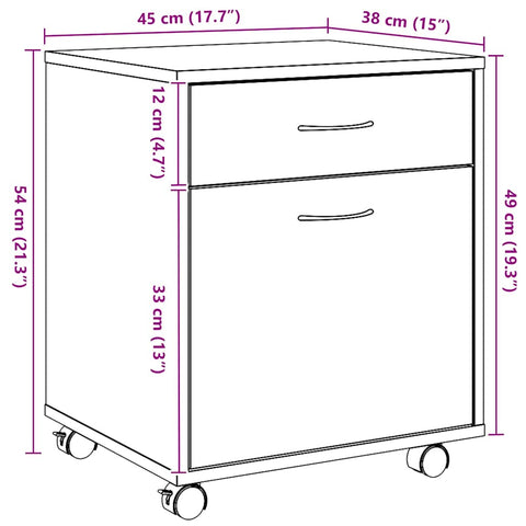 vidaXL Rolling Cabinet Artisan Oak 45x38x54 cm Engineered Wood