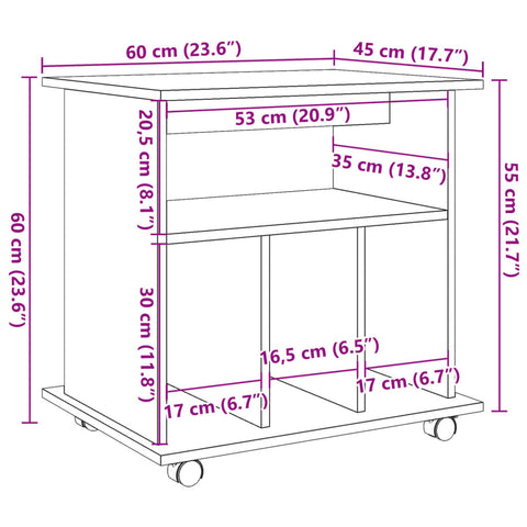 vidaXL Rolling Cabinet Old Wood 60x45x60 cm Engineered Wood