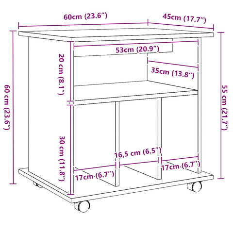 vidaXL Rolling Cabinet Artisan Oak 60x45x60 cm Engineered Wood