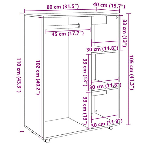 vidaXL Wardrobe Old Wood 80x40x110 cm Engineered Wood