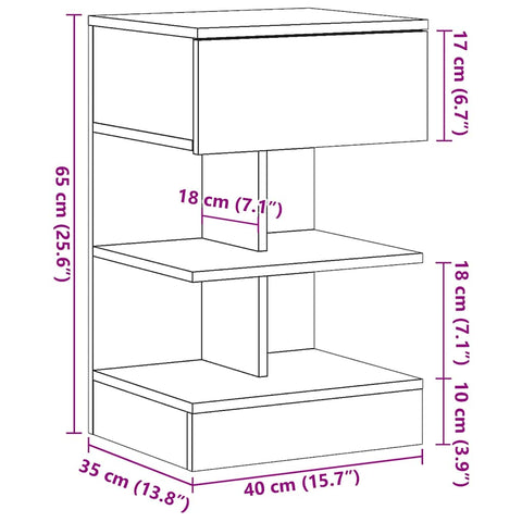 vidaXL Bedside Cabinet Old Wood 40x35x65 cm Engineered Wood