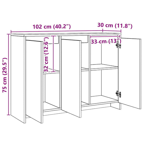 vidaXL Sideboard Artisan Oak 102x33x75 cm Engineered Wood
