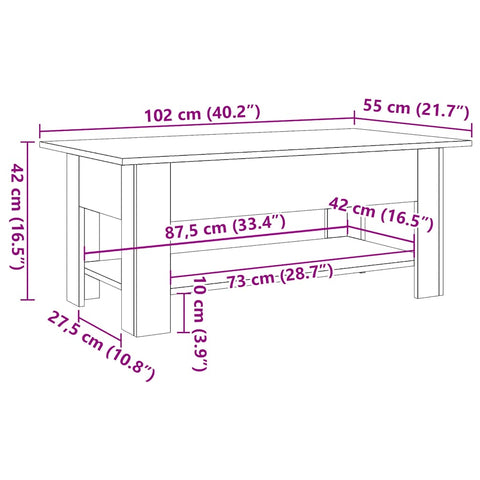 vidaXL Coffee Table Artisan Oak 102x55x42 cm Engineered Wood