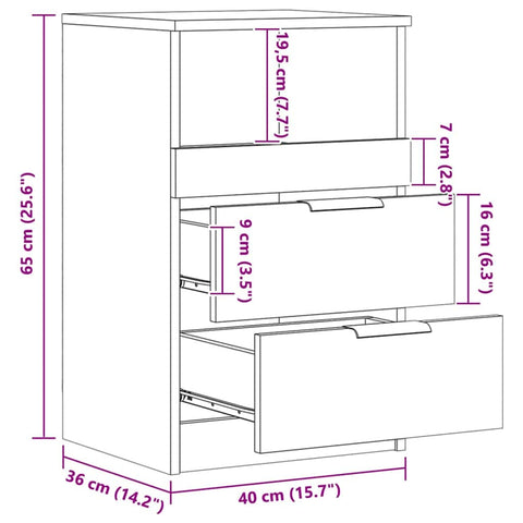 vidaXL Bedside Cabinet Artisan Oak 40x36x65 cm Engineered Wood