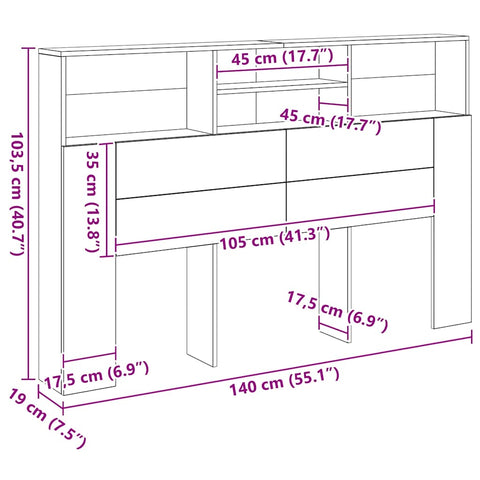 vidaXL Headboard Cabinet Artisan Oak 160x19x103.5 cm Engineered Wood