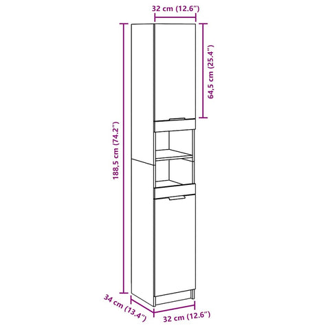 vidaXL Bathroom Cabinet Concrete Grey 32x34x188.5 cm Engineered Wood