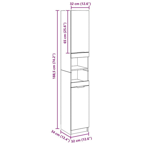 vidaXL Bathroom Cabinet Artisan Oak 32x34x188.5 cm Engineered Wood