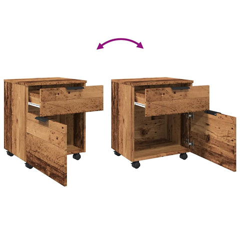 vidaXL Mobile File Cabinet with Wheels Old Wood 45x38x54 cm Engineered Wood