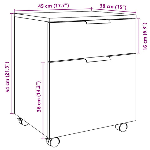 vidaXL Mobile File Cabinet with Wheels Artisan Oak 45x38x54 cm Engineered Wood