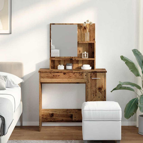 vidaXL Dressing Table with Mirror Old Wood 86.5x35x136 cm