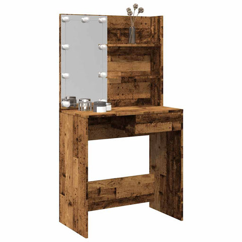vidaXL Dressing Table with LED Old Wood 74.5x40x141 cm