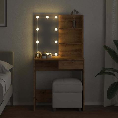vidaXL Dressing Table with LED Artisan Oak 74.5x40x141 cm