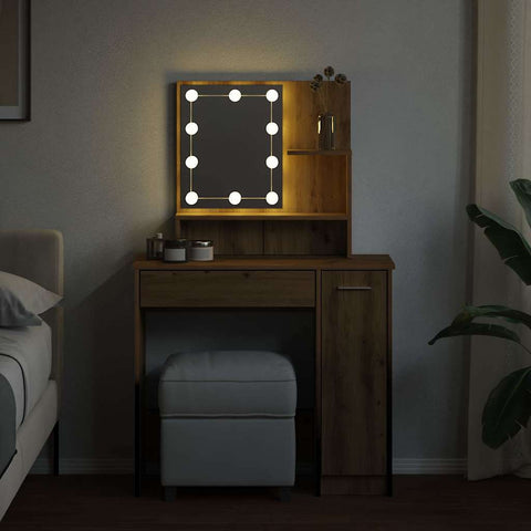 vidaXL Dressing Table with LED Artisan Oak 86.5x35x136 cm
