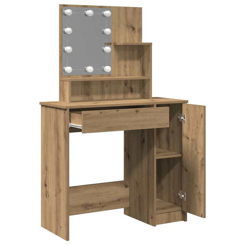 vidaXL Dressing Table with LED Artisan Oak 86.5x35x136 cm