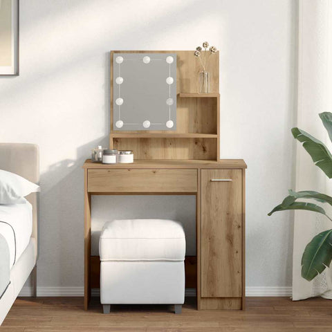 vidaXL Dressing Table with LED Artisan Oak 86.5x35x136 cm