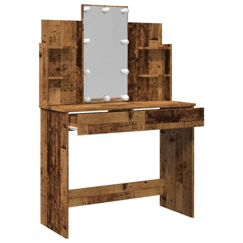 vidaXL Dressing Table with LED Lights Old Wood 96x40x142 cm