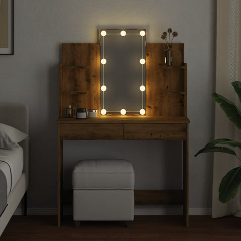 vidaXL Dressing Table with LED Lights Artisan Oak 96x40x142 cm