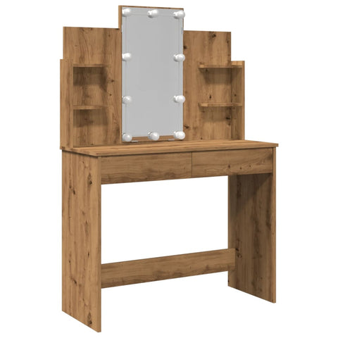 vidaXL Dressing Table with LED Lights Artisan Oak 96x40x142 cm