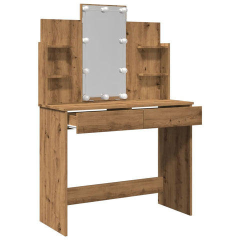 vidaXL Dressing Table with LED Lights Artisan Oak 96x40x142 cm